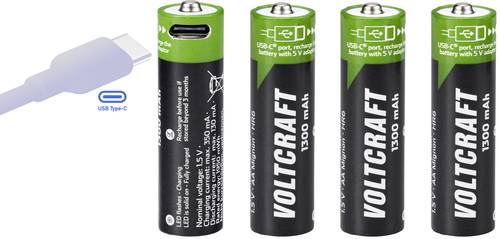 VOLTCRAFT VC-AA1300USB USB-C® Akku Li-Ion 1300 mAh 1.5V 4St. von VOLTCRAFT