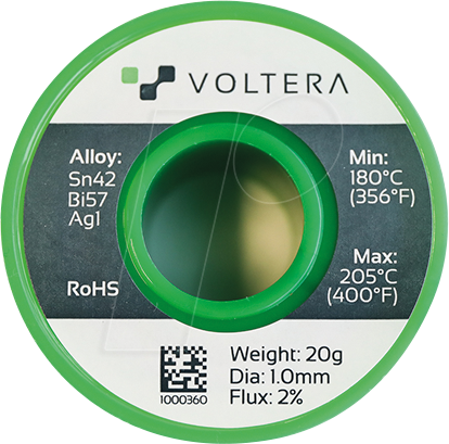 VOLTERA 1000360 - Voltera Lötzinn bleifrei mit Bismut- und Silberanteil, Ø 1,0 mm, von VOLTERA