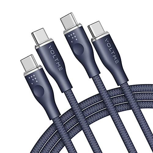 VOLTME 2-Pack USB-C Kabel auf USB-C PD 5A 100W geflochtenes Nylon 1,80m/6.0ft, RUGG USB-C Typ C Ladekabel kompatibel mit MacBook Pro, MateBook, Pixel 7/6 Pro, iPad Pro, Galaxy S23/S22 usw. (Blau) von VOLTME