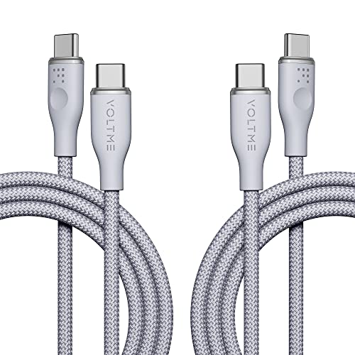 VOLTME 2-Pack USB C Kabel auf USB-C PD 60W 3A geflochtenes Nylon 1,80m/6.0ft, RUGG USB-C Typ C Ladekabel kompatibel mit MacBook Pro, Pixel 7/6 Pro, iPad Pro, Galaxy S23/Ultra usw. (Grau) von VOLTME