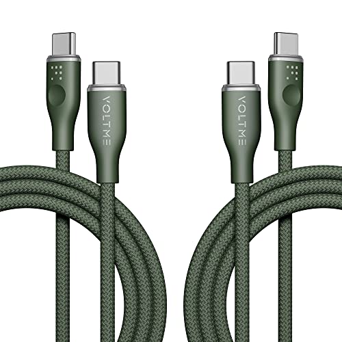 VOLTME 2-Pack USB C Kabel auf USB-C PD 60W 3A geflochtenes Nylon 1,80m/6.0ft, RUGG USB-C Typ C Ladekabel kompatibel mit MacBook Pro, Pixel 7/6 Pro, iPad Pro, Galaxy S23/Ultra usw. (Grün) von VOLTME