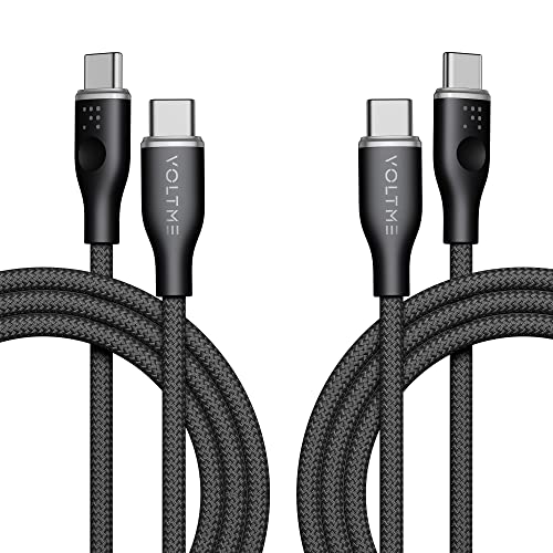 VOLTME 2-Pack USB C Kabel auf USB-C PD 60W 3A geflochtenes Nylon 1,80m/6.0ft, RUGG USB-C Typ C Ladekabel kompatibel mit MacBook Pro, Pixel 7/6 Pro, iPad Pro, Galaxy S23/Ultra usw. (Schwarz) von VOLTME