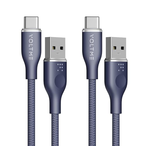 VOLTME 2-Pack USB-auf-USB-C Kabel 3A Nylon geflochten 1,0m, RUGG Schnelllade USB-Typ-C-Kabel kompatibel mit Pixel 7/6 Pro/5/4XL, iPad Pro, Galaxy S22, Moto G7 Plus, Redmi Note 10 9 usw. (blau) von VOLTME