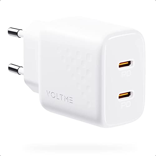 VOLTME 20W USB C Ladegerät Weiß, 2 Port USB C Adapter für iPhone 14/14 Plus, USB C Netzteile Schnellladegerät PD3.0 PPS Adapter Stecker Kompatibel mit Xiaomi/Huawei/Pixel/Galaxy/Pixel 4/3, iPad von VOLTME