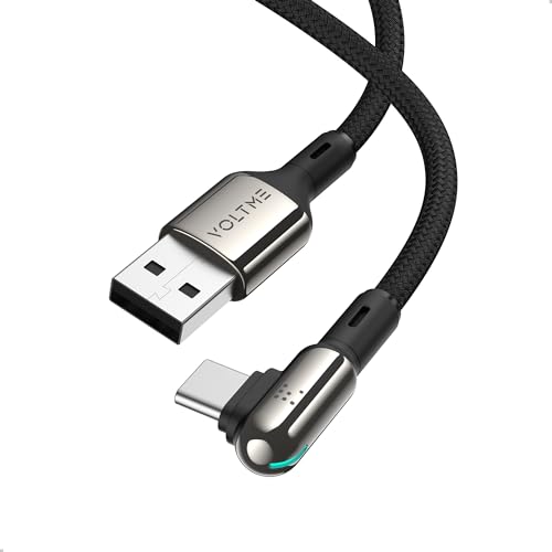 VOLTME 60W USB C auf USB A Kabel 1.2M, 90 Grad Gewinkelt Schnellladekabel Nylon QC3.0 Ladekabel Typ C Kompatibel mit iPhone 16 Pro Max 15 14 iPad Air Macbook Samsung S24 S23 Ultra Huawei Google Pixel von VOLTME