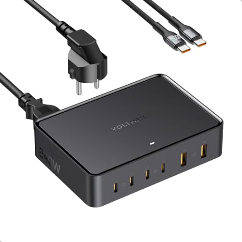 VOLTME 240W USB C Ladegerät, PD3.1 USB-C Schnellladegerät, 6-Port GaN III Netzteil PPS Eingebauter E-Marker Kompatibel mit MacBook Air iPhone 16 Pro Max Galaxy Dell XPS Handys und usw, Schwarz von VOLTME