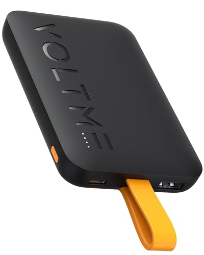 VOLTME Powerbank 10000mAh, Hypercore 10K Sling Externe Handyakkus, PD 20W 3 Ports Kompakte Tragbarkeit Ladegerät mit USB-C Ladekabel Kompatibel mit iPhone 16 Pro Max iPad Samsung Huawei usw, Schwarz von VOLTME