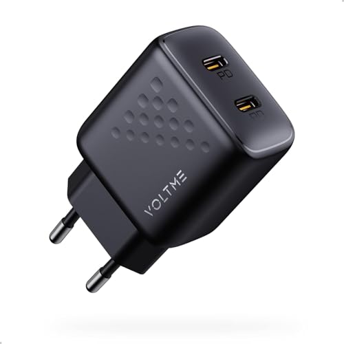 VOLTME USB C Ladegerät Doppelt 35W V-Dynamic GaN III Ladegerät, 2-Port USB C Schnellladegerät PD3.0 & PPS USB C Stecker Dual USB C Netzteil für iPhone 14 13 12, Samsung S22 S21 S20 FE S10 - Schwarz von VOLTME