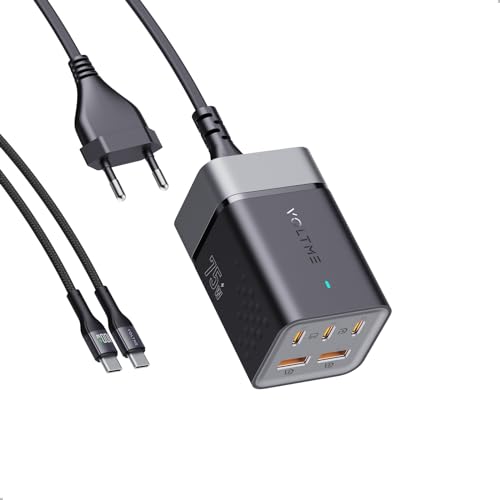 VOLTME 75W USB C Ladegerät, VITO Go EzTravel Desktop Charger Netzteil GaN Charger, PD3.0 5-Port Mehrfach Schnellladegerät Kompatible mit iPhone 16 Pro Max Samsung iPad MacBook Laptop und usw von VOLTME