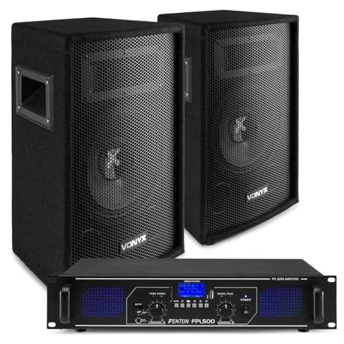 Bluetooth-Soundsystem -komplettes Soundsystem mit 2X 8-Lautsprechern (Vonyx SL8) + Bluetooth-Verstärker (Fenton FPL500) - sofort einsatzbereit, einschließlich Kabel! von VONYX