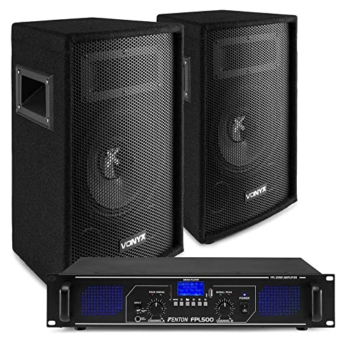 Bluetooth-Soundsystem -komplettes Soundsystem mit 2X 8-Lautsprechern (Vonyx SL8) + Bluetooth-Verstärker (Fenton FPL500) - sofort einsatzbereit, einschließlich Kabel! von VONYX