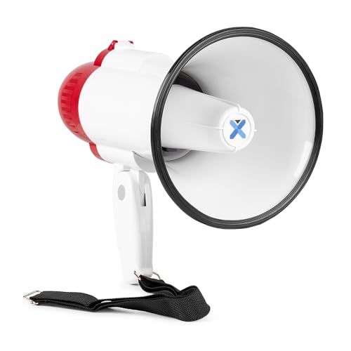 Vonyx MEG020 Megafon mit Sirene und Mikrofon, 20 Watt lautes Megaphon, Aufnahme-Funktion, Umhänge-Gurt Megaphon für Demonstrationen, Sprachverstärkung rot-weiß Vonyx MEG020 Megafon mit Sirene und Mikrofon, 20 Watt lautes Megaphon, Aufnahme-Funktion, Umhänge-Gurt Megaphon für Demonstrationen, Sprachverstärkung rot-weiß von Vonyx