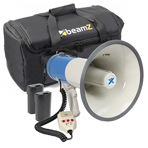 VONYX MEG065 - Megafon Set mit Tragetasche und Zwei Akkus, 65 Watt lautes Megaphone Akku, Aufnahme-Funktion, Sirene, Mikrofon MP3-Player, USB, SD- und AUX-Anschluss, Umhänge-Gurt Megaphon blau-weiß von VONYX