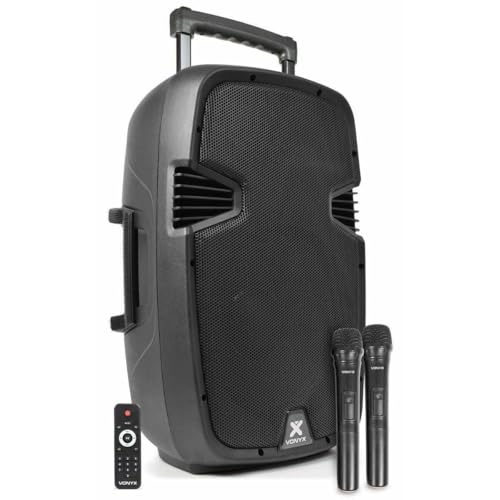 Vonyx SPJ-PA912 - Mobiler Party Lautsprecher mit Akku, 500 Watt, Karaoke Anlage mit 2 Mikrofonen, Musikbox Bluetooth Groß, USB/SD-Anschluss, Partybox Bluetooth Box Karaoke Maschine für Unterwegs von Vonyx