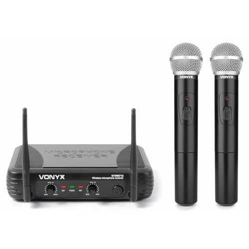 VONYX STWM712 - Wireless Mikrofonset VHF 2-Kanal mit Empfänger und 2 Funkmikrofonen, Funkmikro, drahtloses Mikrofon Set, Mikrofone Funkmikrofon, Mikro, Microphone von VONYX