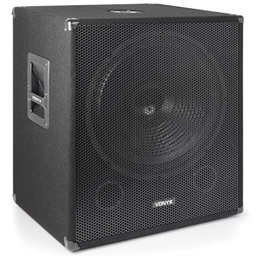 VONYX SWA18 PA Subwoofer Aktiv, stabile Bassbox, 18 Zoll Sub 1000 Watt, Tieftöner mit integrierter Verstärker, Aktive DJ Lautsprecherbox mit Filzbeschichtung in schwarz von VONYX