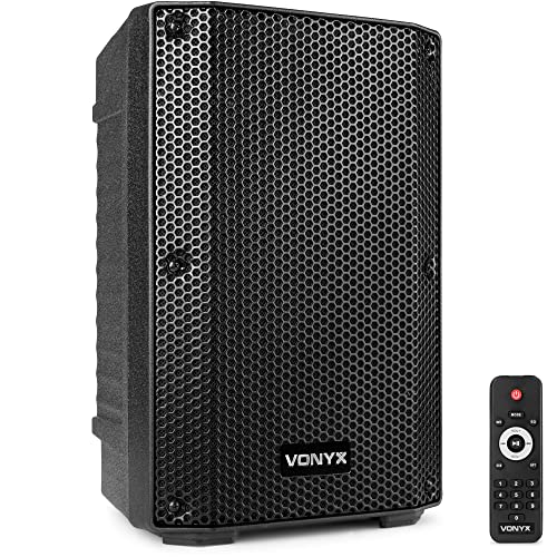 VONYX VSA08BT - Aktiver Bluetooth Lautsprecher mit 250W Bi-Verstärkung und integriertem USB MP3-Player für kristallklaren Klang, XLR, LINE, MIC, EQ, Akkubetrieb, Partybox Bluetooth groß von VONYX