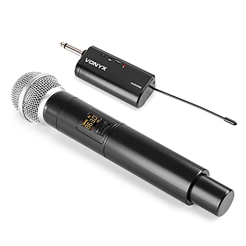 VONYX WM55 - Mikrofon drahtlos, Wireless UHF Microphone, MIC, kabelloses Mikrofonsystem, Akkubetriebener Empfänger mit 6,3mm Klinke, 10 Kanäle, Wireless Microphone Karaoke, Funkmikrofon - Schwarz von VONYX