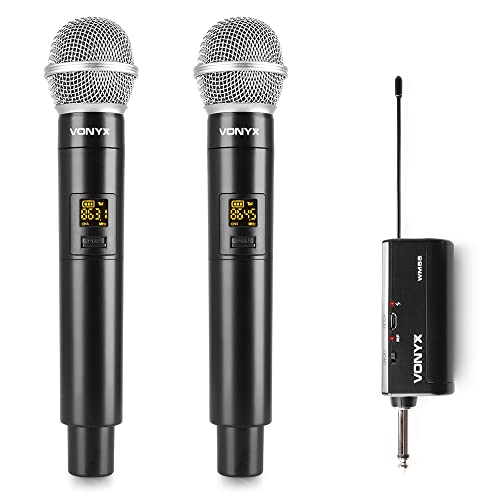 VONYX WM552 - Funk Mikrofon drahtlos, Doppel Set, Wireless UHF Microphone, kabelloses Mikrofonsystem, Akku Empfänger mit 6,3mm Klinke, Karaoke Funkmikrofon - Schwarz von VONYX