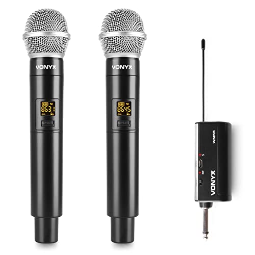 Vonyx WM552 - Funk Mikrofon drahtlos, Doppel Set, Wireless UHF Microphone, kabelloses Mikrofonsystem, Akku Empfänger mit 6,3mm Klinke, Karaoke Funkmikrofon - Schwarz von Vonyx