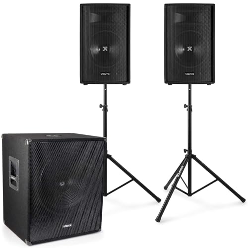 Vonyx 2.1 Lautsprecher Set auf Stativ, Mobile PA Anlage Komplettset - DJ Boxen Starter Set, 1600 Watt mit Subwoofer und Stativ, Aktiv PA Lautsprecher Set, 2.1 Soundsystem, Aktive Lautsprecher Boxen von Vonyx