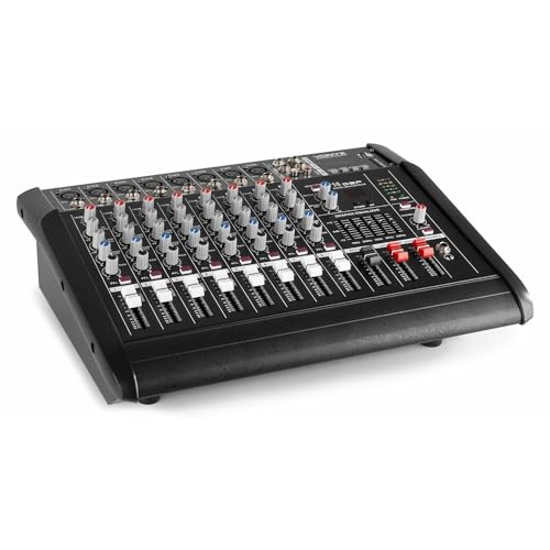 Vonyx AM8A - Audio Mixer 8-Kanal Audio Mischpult Bluetooth, MP3, USB, SD, Line-IN, 1000 Watt Musikmixer mit Verstärker, DJ Mischer, Powermixer Mischpult mit Verstärker, Sound Mischpult von VONYX