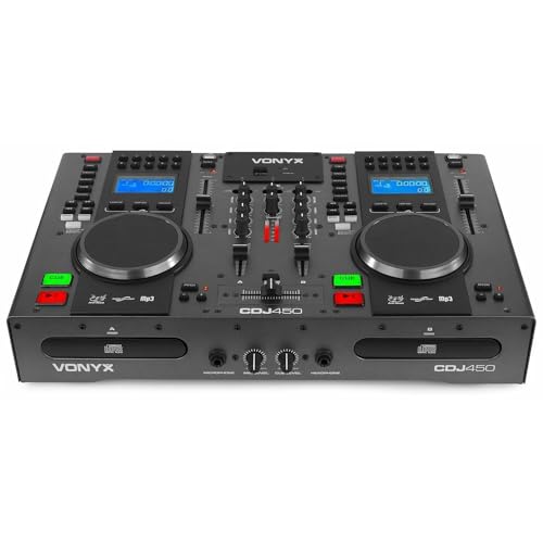 Vonyx CDJ450 - DJ Konsole, DJ Mischpult Bluetooth, DJ Controller mit zwei MP3 CD Mediaplayern, USB, 2 Deck DJ Pult Console, Jogwheels, Scratch, 2-Kanal-Mixer, XLR, Chinch, DJ Mixer für Anfänger von VONYX