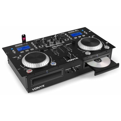 Vonyx CDJ500 DJ Controller mit Verstärker, 200 Watt, DJ Mischpult Bluetooth, DJ Pult Anfänger mit Doppel-CD, Audio Mixer, USB-Player, Loop Funktion, Jogwheels, Standalone DJ Mischer von VONYX