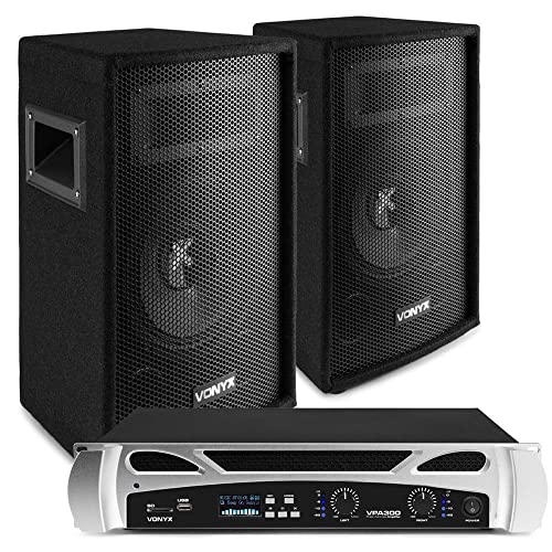 Vonyx - DJ Soundsystem für den Einsteiger, Lautsprecher, 300 Watt Endstufe - 2X 8 Zoll Lautsprecher + 1x Verstärker mit Bluetooth, inkl. Kabel - Plug-and-Play DJ Boxen, kleine PA Anlage Komplettset von VONYX