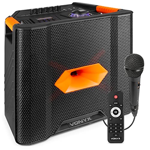 Vonyx ROCK300 Musik Box mit Mikrofon, 180 Watt, tragbarer Bluetooth Lautsprecher mit Mikrofon und Fernbedienung, 10h Akku Soundbox, MP3, AUX, USB, Party Musik Box für Daheim und Unterwegs - Schwarz von VONYX