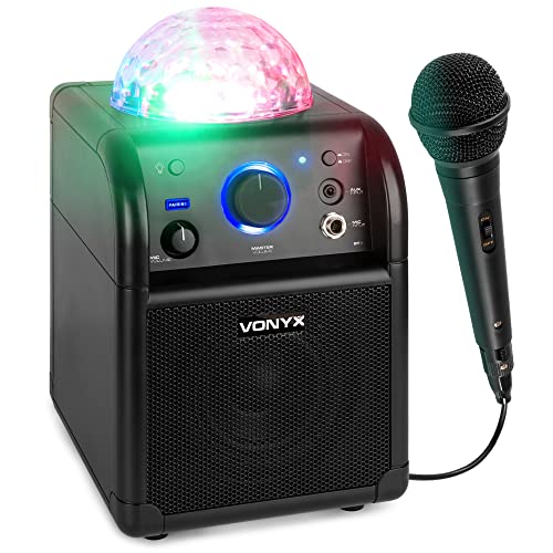 Vonyx SBS50B Bluetooth Karaoke Maschine, Kinder Musikbox mit Akku, LED Party Lichteffekte, Karaoke Anlage mit Mikrofon, 50 Watt, in Schwarz von VONYX