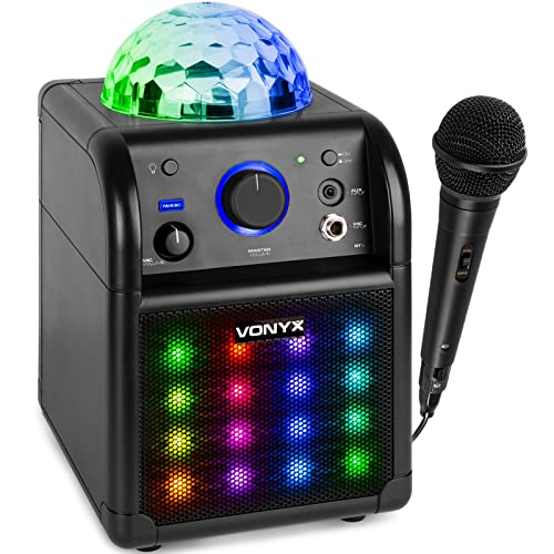 Vonyx SBS50B-PLUS Karaoke Anlage für Kinder mit LED und Party Lichteffekte, Karaoke Maschine mit 1 Mikrofon und Akku Betrieb, Bluetooth Lautsprecher 50 Watt - Schwarz von VONYX