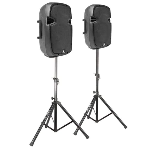 Vonyx SPJ-1000A - PA Lautsprecher Set mit Ständer, DJ Boxen, 10 Zoll Hi-End Aktiv Speaker Set, 800 Watt DJ Anlage mit Stativen, Partyboxen, PA Anlage Komplettset, Stativ Lautsprecherset von VONYX