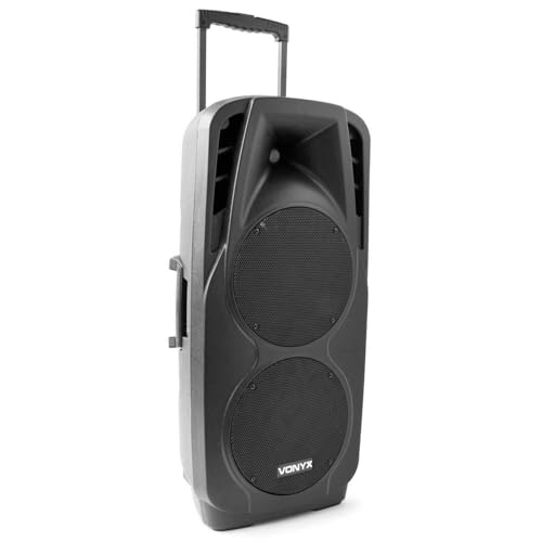 Vonyx SPX-PA9210 Akku Bluetooth Partybox, 1000 Watt mobiler Lautsprecher Trolley, Musikbox, Karaoke Anlage, Aktivlautsprecher mit 5-Band-Equalizer, für Unterwegs, Zuhause, Strand oder kleine Partys von VONYX