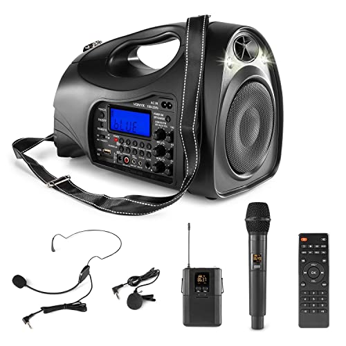 Vonyx ST016 - Tragbarer PA-Sound-Verstärker mit 2 drahtlosen Mikrofonen, Hand und Bodymikrofon, Sprachverstärker für Präsentationen, Audio Guides, Straßenkünstler, USB, SD, MP3-Player von VONYX