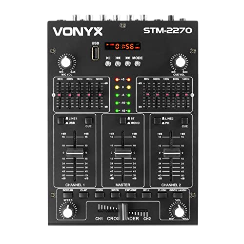 Vonyx STM2270 2-Kanal DJ Mischpult Bluetooth, DJ Mischer, Audio Mixer mit USB MP3 Player, DJ Controller mit Effekten, Crossfader, Mikrofonanschluss, Talkoverfunktion, DJ, Musiker, Club, Bar, Gastro von VONYX