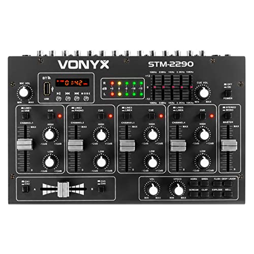 Vonyx STM2290 8-Kanal DJ Mischpult Bluetooth, DJ Mixer, Audio Mixer mit USB MP3 Player, Audio Mischpult mit Effekten, Mikrofonanschluss mit Talkoverfunktion, DJ, Musiker, Club, Bar, Gastro von VONYX