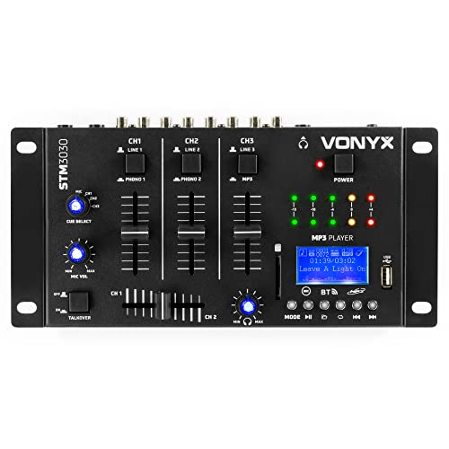 Vonyx STM3030 DJ Mischpult für PC, 4-Kanal DJ Controller, Audio Mixer, USB, SD, MP3 Player, Aufnahmefunktion, Bluetooth DJ Mixer mit Crossfader, 2x MIC-IN, Talkover, CUE, 3x Line-In von VONYX