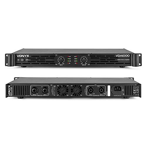 Vonyx VDA1000 PA Verstärker Endstufe 1000 Watt, mit 3-Band-Equalizer, 2 Kanal DMX Kombi Input, Speak-On Output, ideal für DJ Boxen, Clubs, Bars und Gastronomie, Schwarz von Vonyx