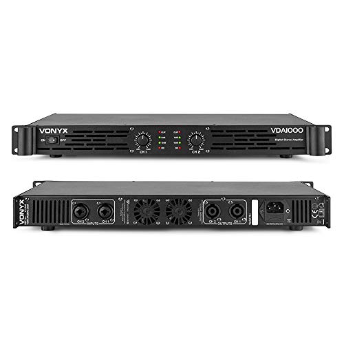 Vonyx VDA1000 PA Verstärker Endstufe 1000 Watt, mit 3-Band-Equalizer, 2 Kanal DMX Kombi Input, Speak-On Output, ideal für DJ Boxen, Clubs, Bars und Gastronomie, Schwarz von VONYX