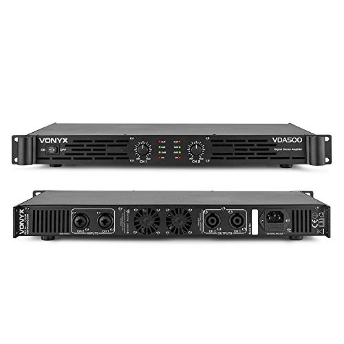 Vonyx VDA500 PA Verstärker Endstufe 500 Watt, mit 3-Band-Equalizer, 2 Kanal DMX Kombi Input, Speak-On Output 2x 250 Watt, ideal für DJ Boxen, Clubs, Bars und Gastronomie, Schwarz von VONYX