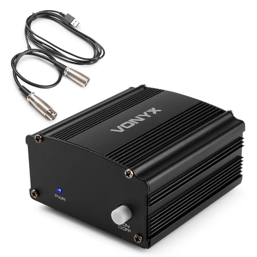 Vonyx VDX10 Phantomspeisung +48 Volt Universal Phantom Power Supply, Phantom Leistungsversorgung mit Adapter für Studio, Kondensator Mikrofone von VONYX