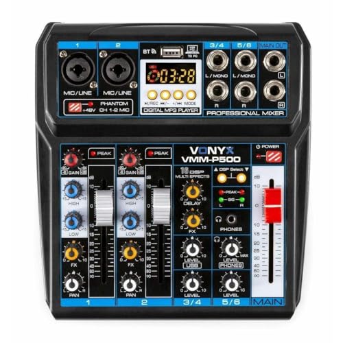 Vonyx VMM-P500 Mischpult 4-Kanal mit Bluetooth, digitaler Soundprozessor und MP3-Player von Vonyx