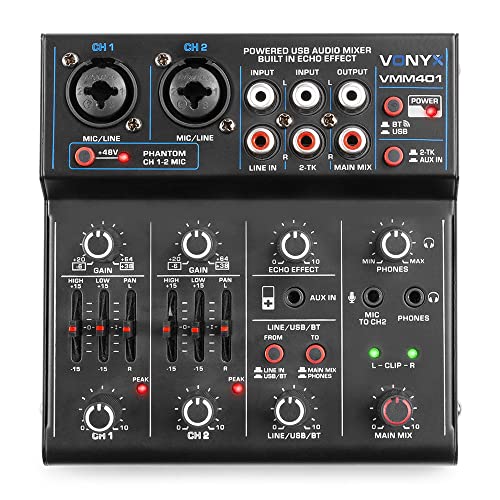 Vonyx VMM401 Mischpult, USB-Mixer - 4-Kanal Mixer mit Bluetooth und USB-Audioschnittstelle von VONYX