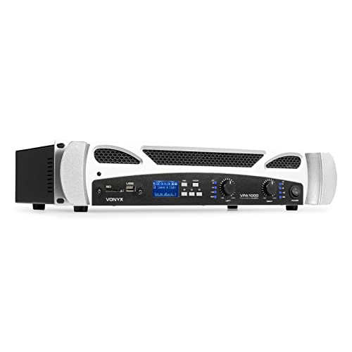 Vonyx VPA1000 PA Verstärker Endstufe 1000 Watt Leistungsverstärker 2x 500 W mit Bluetooth,MP3-Player, USB, SD, 19 Zoll Rack, 2U, RCA Cinch IN, NL2 Out, 6,3mm Klinke IN-OUT, VU-Meter - Schwarzweiß von VONYX