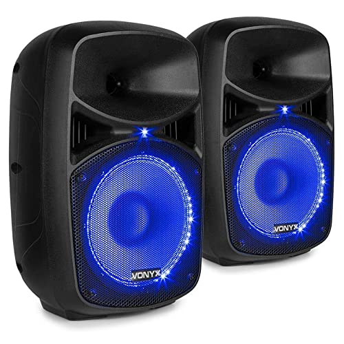 Vonyx VPS082A, PA Lautsprecher Set mit LEDs, 400 Watt, 8 Zoll, Aktiv Party Lautsprecher Bluetooth, USB, SD, MP3, Karaoke Mikrofon, PA Anlage Komplettset, DJ Boxen mit Fernbedienung, Schwarz von VONYX