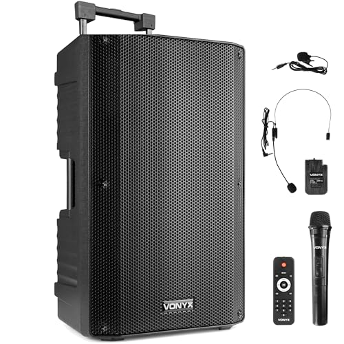 Vonyx VSA700-BP Partybox Bluetooth Lautsprecher groß mit Akku, 1000W, Mobile PA Anlage Komplettset, 2 kabellose Mikrofone, Mobiler Lautsprecher, Karaoke Anlage, aktivbox Beschallungsanlage von VONYX