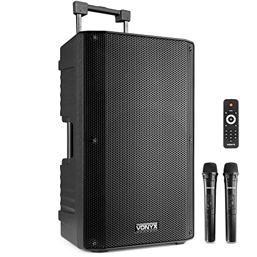 Vonyx VSA700 Partybox 1000W, Mobile PA Anlage Komplettset, Bluetooth Lautsprecher groß mit Akku, 2 drahtlose Mikrofone, Mobile Lautsprecher Box mit Mikrofon, Vereine, Karaoke, Events von VONYX