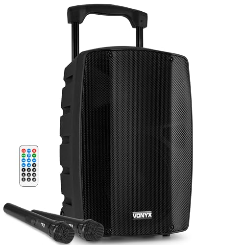 Vonyx VSP200 Musik Box 200 Watt Partybox mit Zwei Mikrofonen, Musikbox Bluetooth Lautsprecher, tragbare Akku Soundbox, BT 5.0, USB, SD, MP3 Player, Party Speaker - Schwarz von VONYX