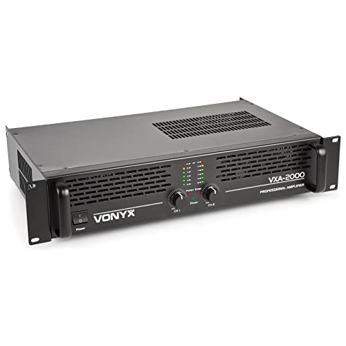 Vonyx VXA-2000 PA Endstufe Hifi 2000 Watt PA Verstärker mit Brückenschaltung, 2x1000W Stereo Amplifier, SMT-Technologie, 19 Zoll Rack fähig, 6,3 mm Klinke, RCA Cinch, NL2, 4 Ohm, 8 Ohm - Schwarz von VONYX